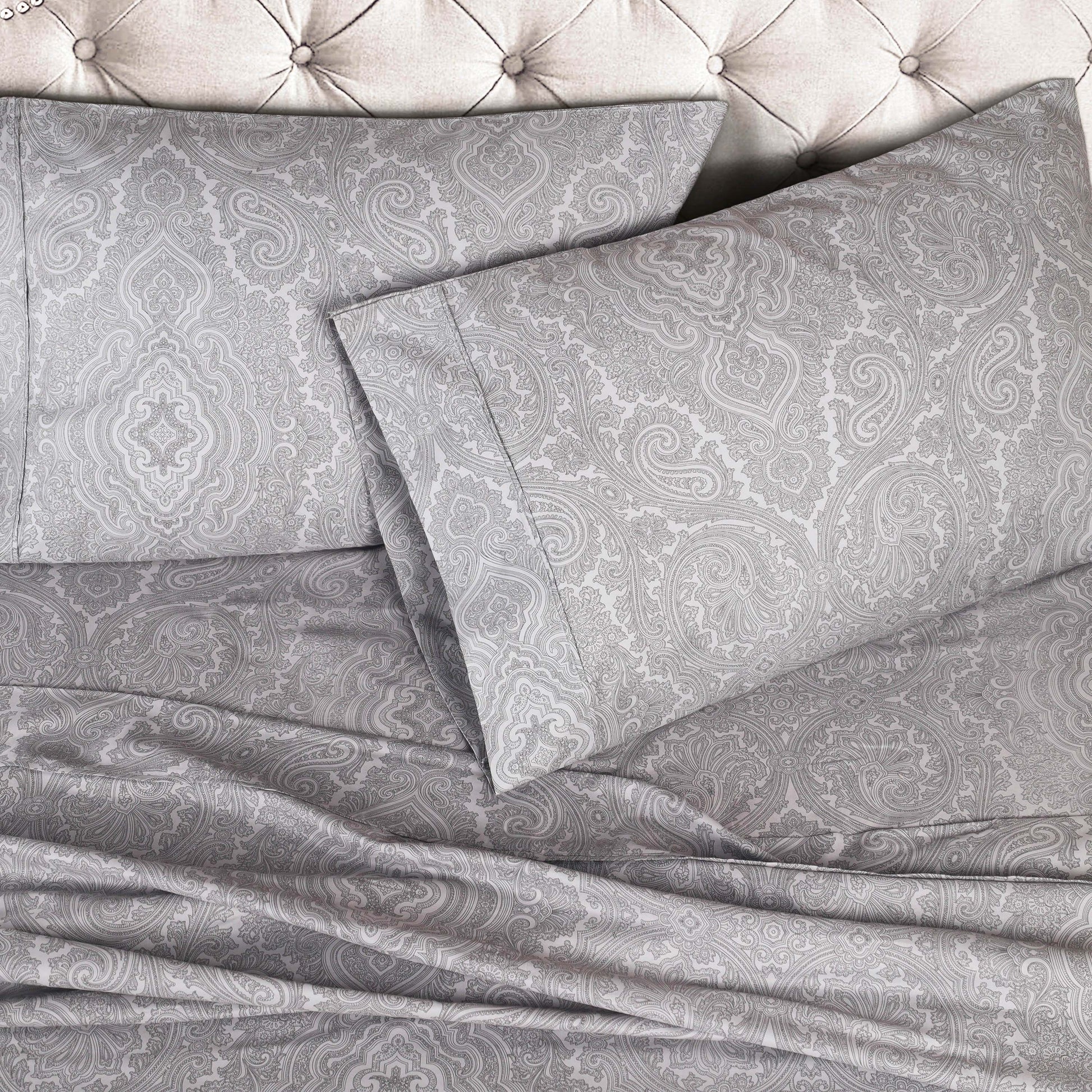 Italian Paisley 600 Thread Count Cotton Blend Deep Pocket Sheet Set - Gray