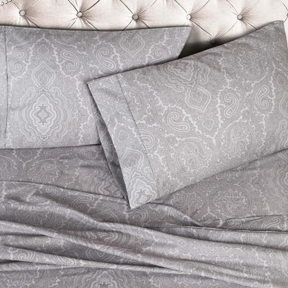Italian Paisley 600 Thread Count Cotton Blend Deep Pocket Sheet Set - Gray