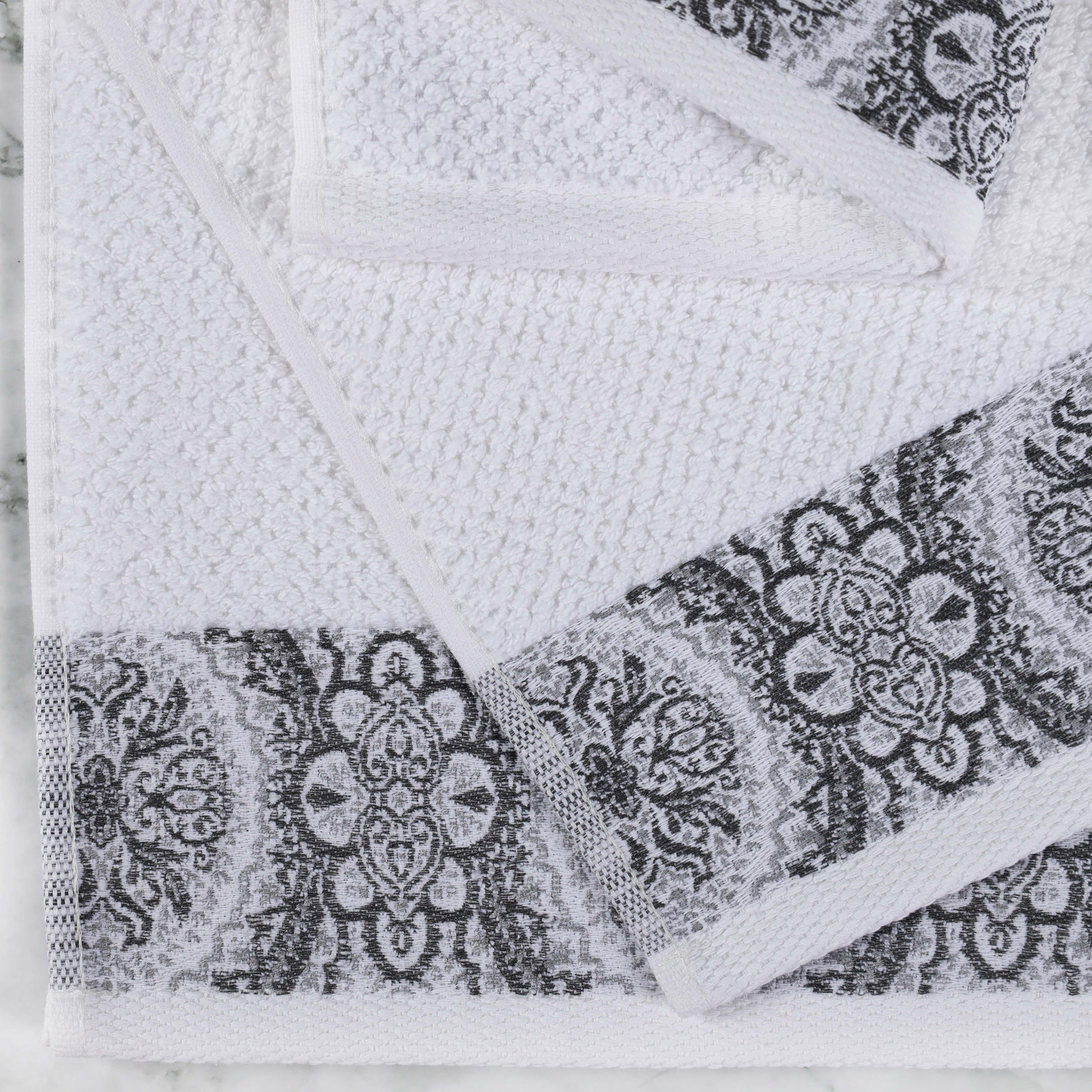 Medallion Cotton Jacquard Textured Soft Absorbent 3 Piece Towel Set - Gray