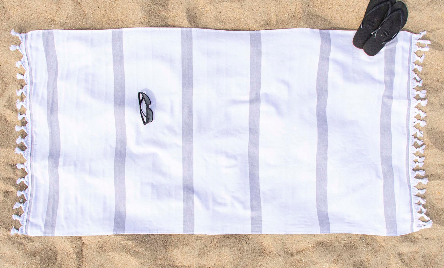 Tropical Cabana Stripe Fouta 4 Piece Beach Towel with Tassels