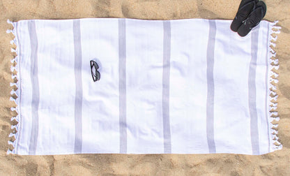 Tropical Cabana Stripe Fouta 4 Piece Beach Towel with Tassels