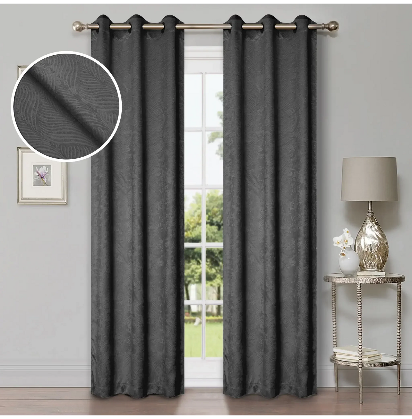 Wave Geometric Washable Room Darkening Blackout Curtains, Set of 2