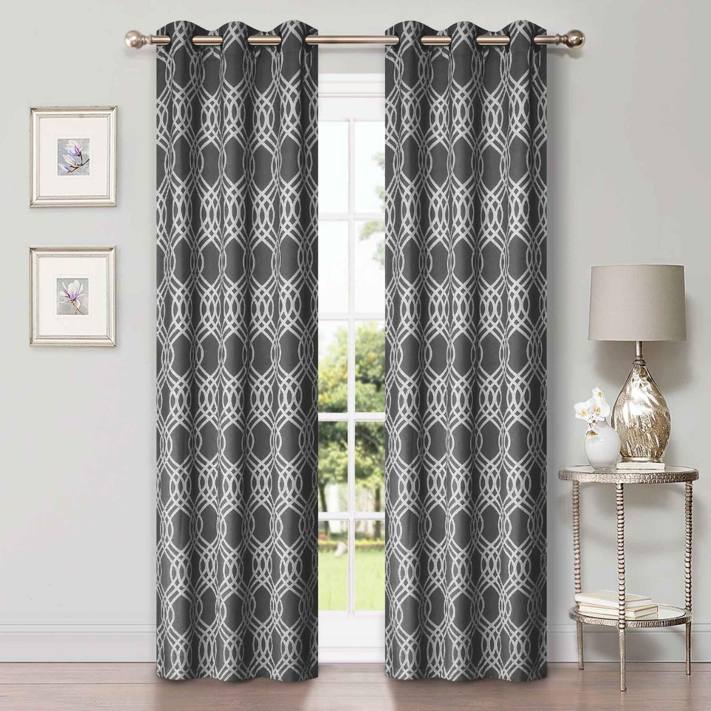 Ribbon Trellis Washable Room Darkening Blackout Curtains, Set of 2