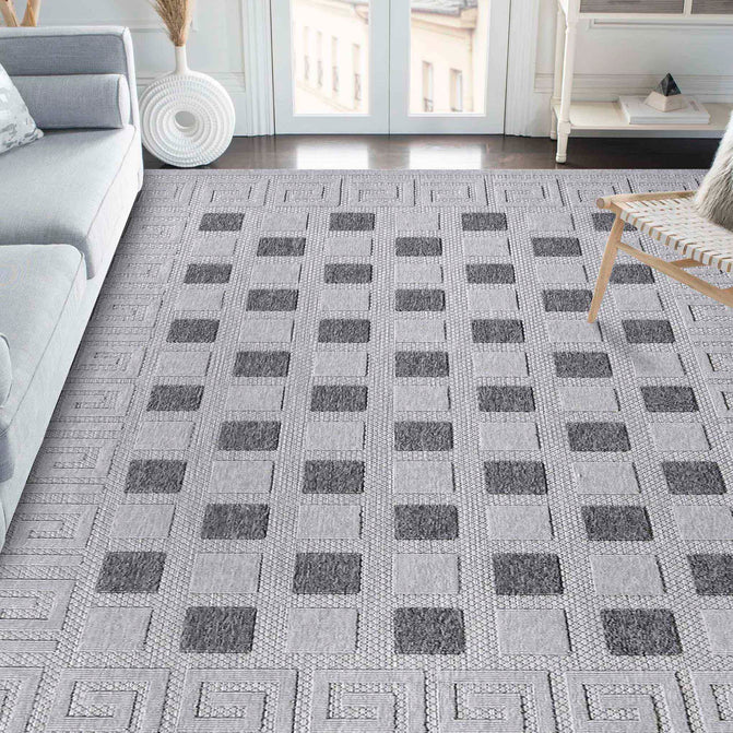 Geometric Greek Key Area Rug Indoor Outdoor Rugs - Gray