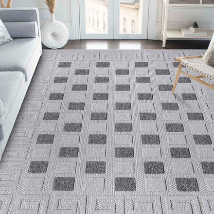 Geometric Greek Key Area Rug Indoor Outdoor Rugs - Gray