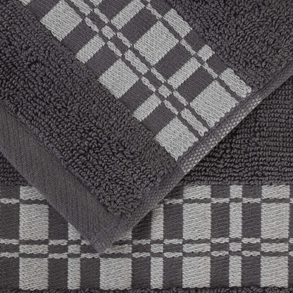 Larissa Cotton Geometric Border Bath Towel Set of 4 - Gray