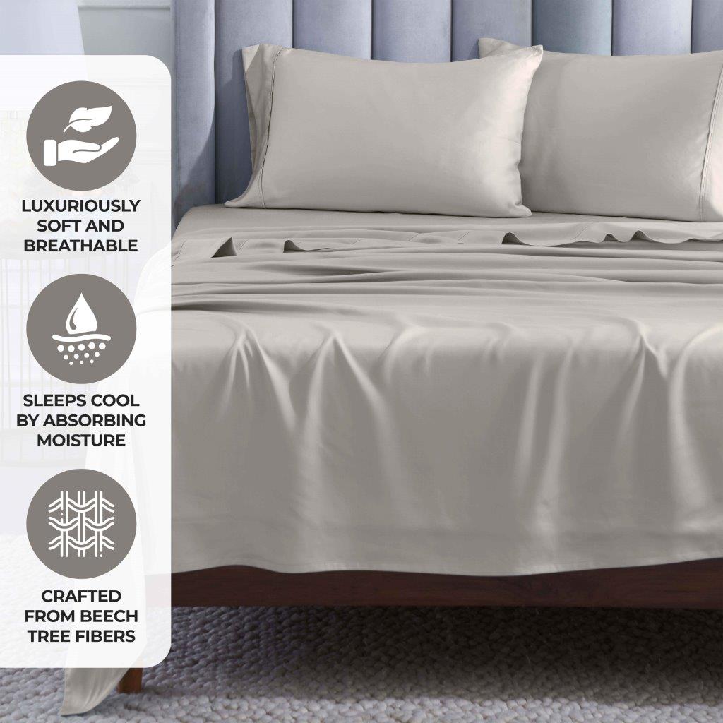 Modal From Beechwood 400 Thread Count Cooling Solid Bed Sheet Set - Gray