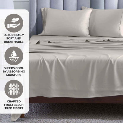 Modal From Beechwood 400 Thread Count Cooling Solid Bed Sheet Set - Gray