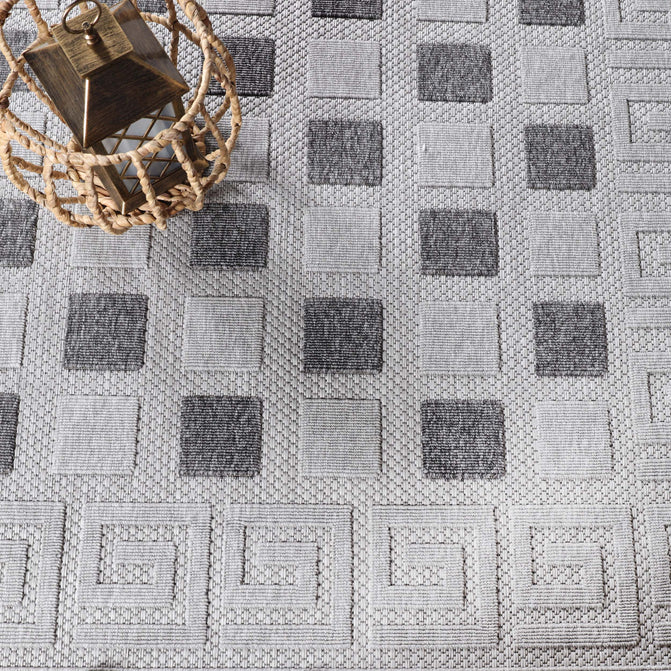 Geometric Greek Key Area Rug Indoor Outdoor Rugs - Gray