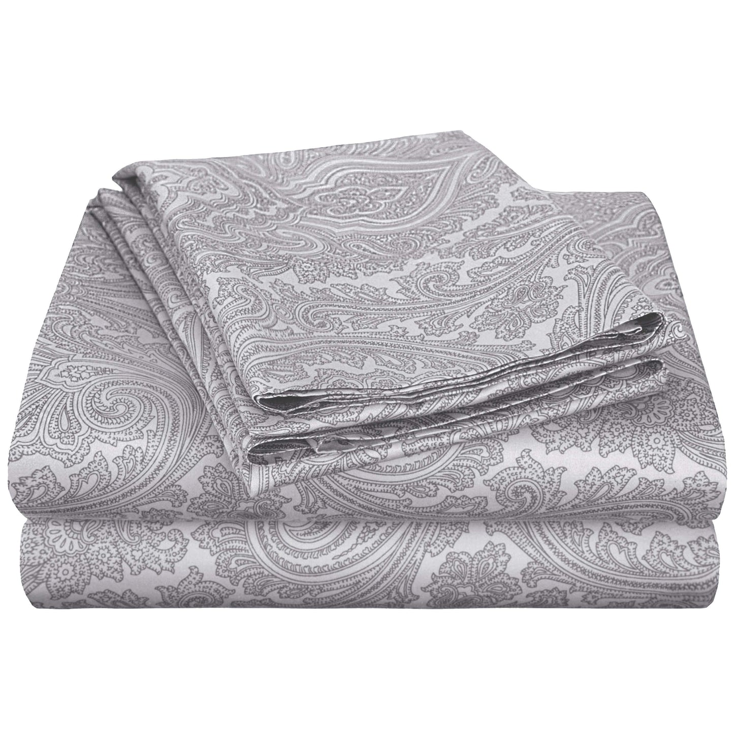 Italian Paisley 600 Thread Count Cotton Blend Deep Pocket Sheet Set - Gray