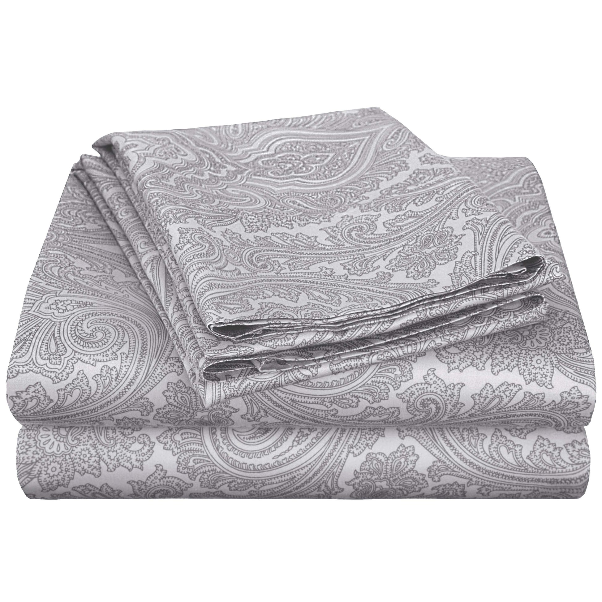Italian Paisley 600 Thread Count Cotton Blend Deep Pocket Sheet Set - Gray