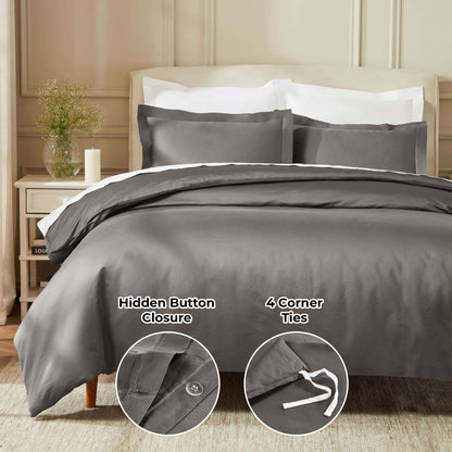 Egyptian Cotton 850 Thread Count Solid Luxury 3 Piece Duvet Cover Set