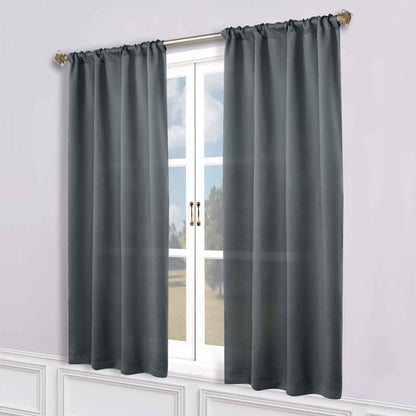 Solid Room Darkening Blackout Curtain Panels, Rod Pocket, Set of 2 - Gray