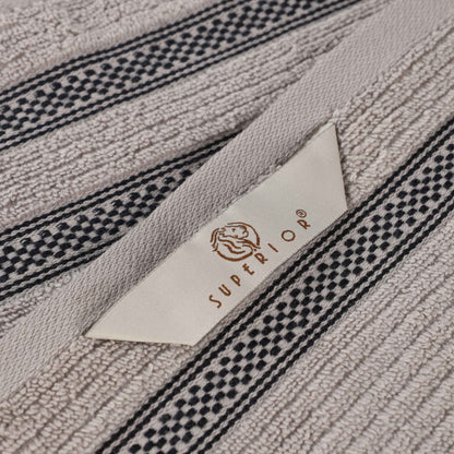 Brea Zero Twist Cotton Ribbed Geometric Border Bath Sheet Set of 2