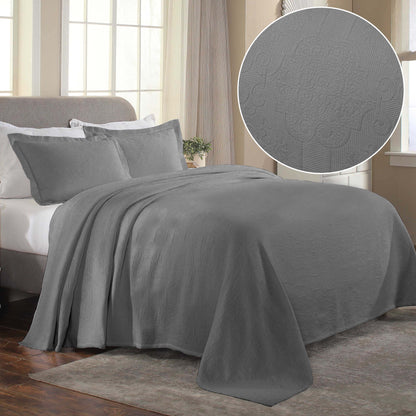 Florin Cotton Matelasse Weave Jacquard Scroll Medallion Bedspread Set - Gray