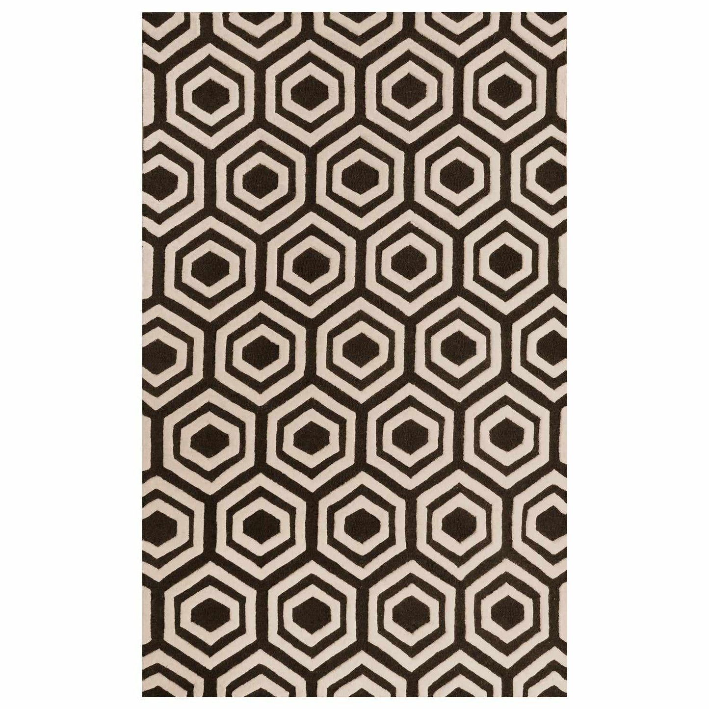  Superior Hand Tufted Geometric Hexagon Contemporary Wool Area Rug - Brown/Ivory