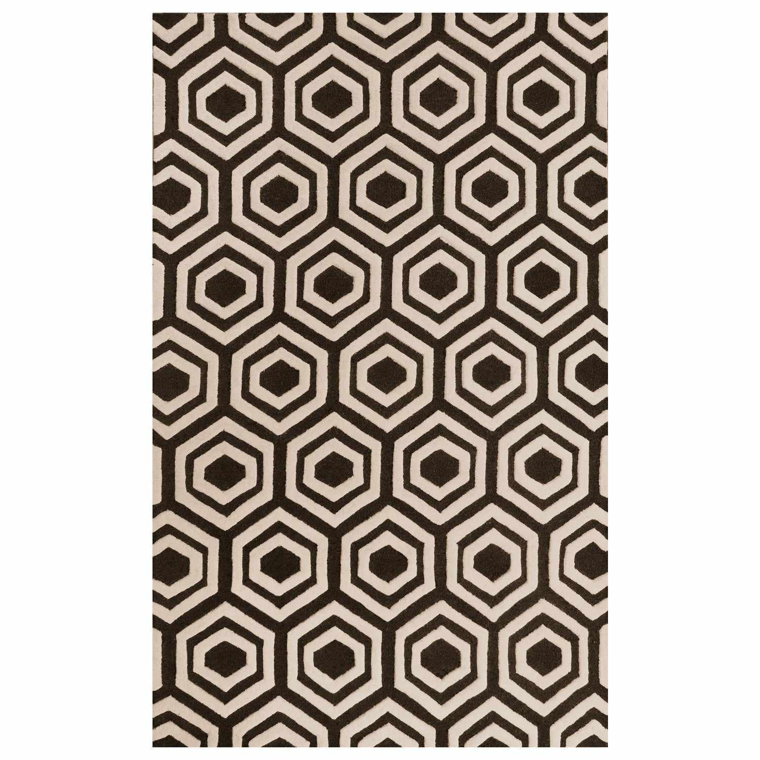  Superior Hand Tufted Geometric Hexagon Contemporary Wool Area Rug - Brown/Ivory