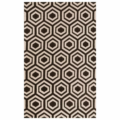  Superior Hand Tufted Geometric Hexagon Contemporary Wool Area Rug - Brown/Ivory