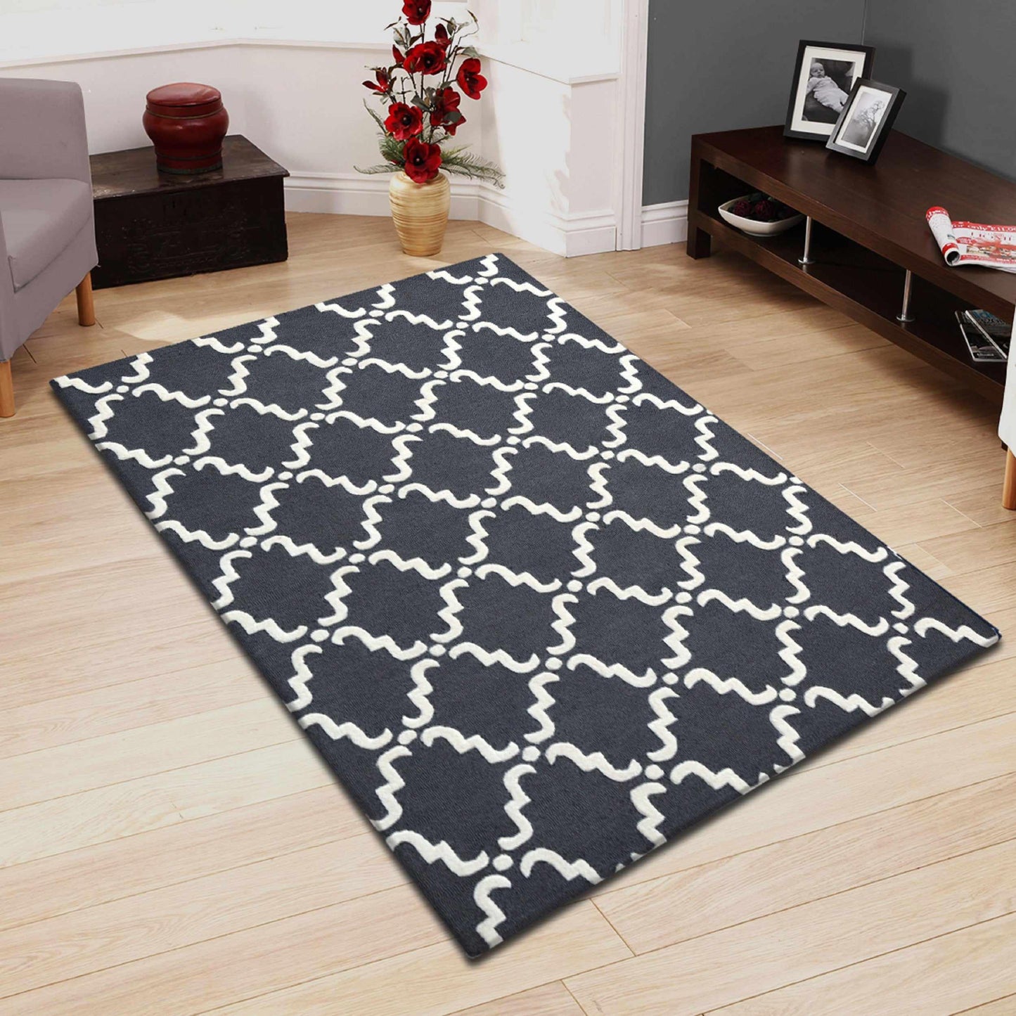  Superior Handcrafted Moroccan Trellis Contemporary Area Rug - Grey/White