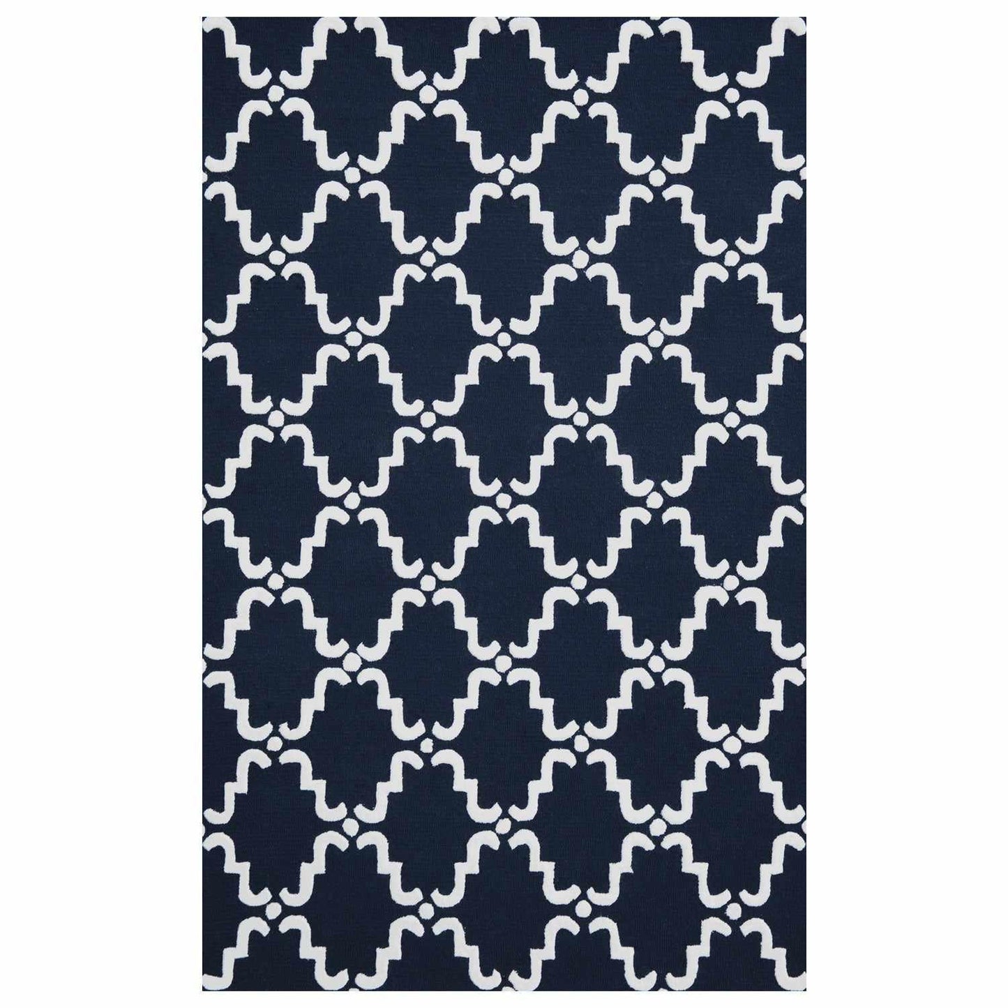  Superior Handcrafted Moroccan Trellis Contemporary Area Rug - Navy Blue/White