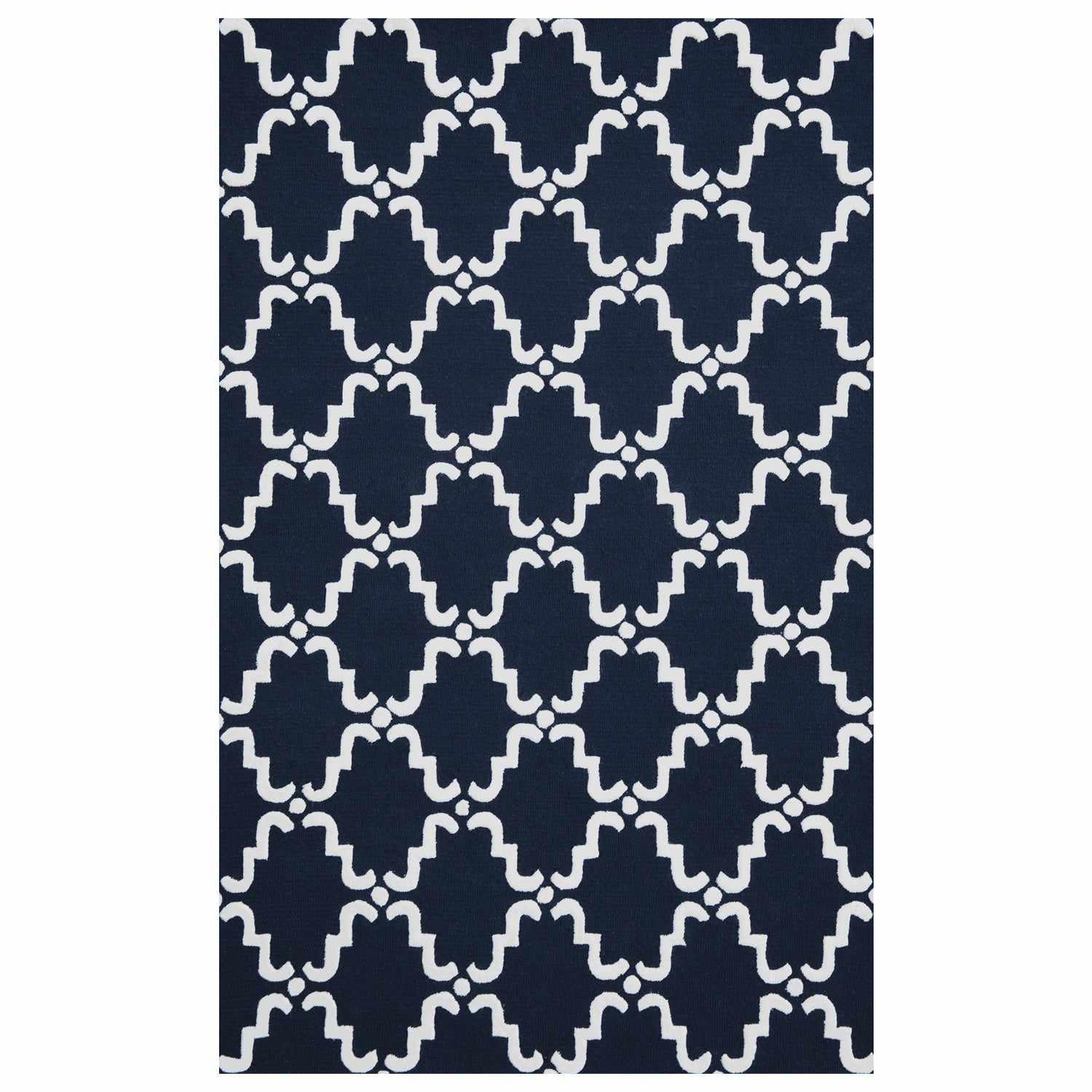  Superior Handcrafted Moroccan Trellis Contemporary Area Rug - Navy Blue/White