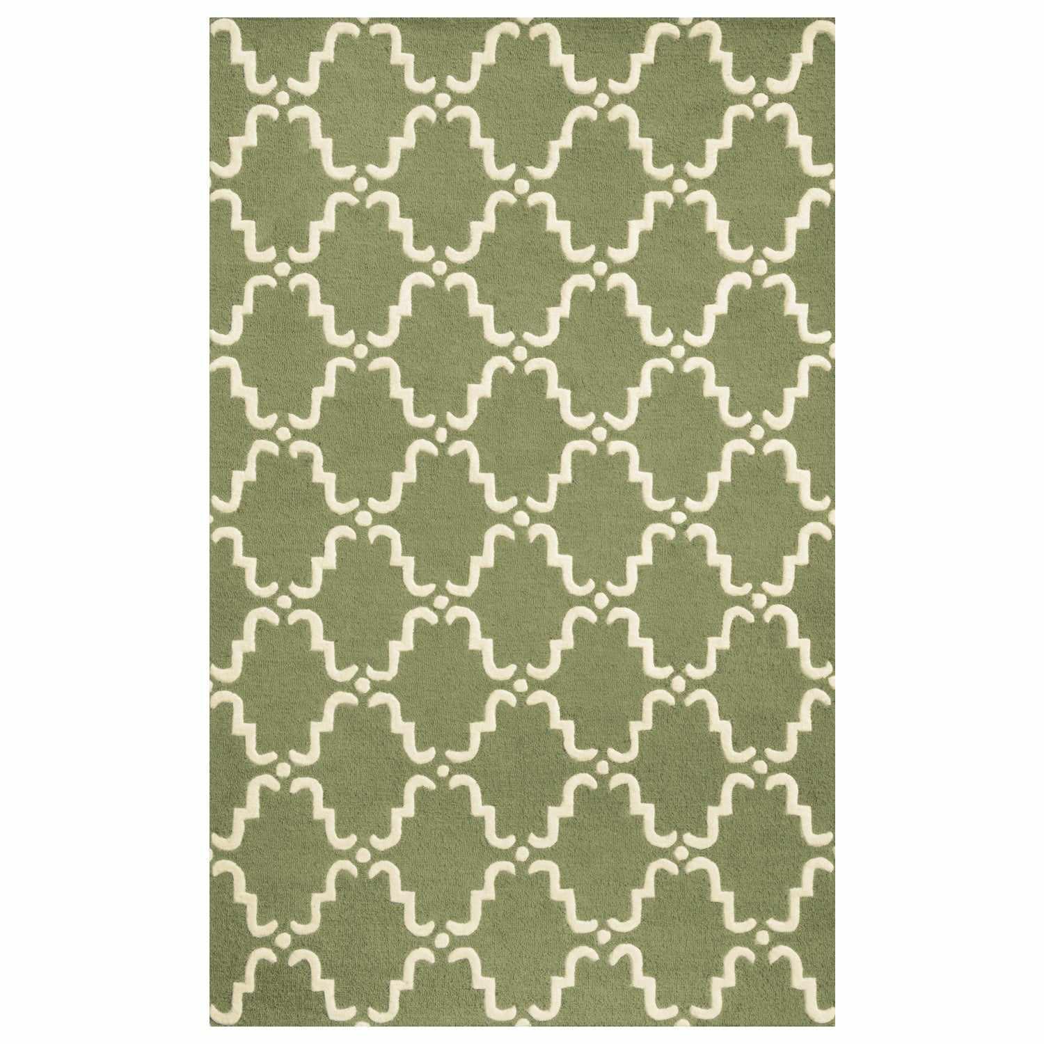  Superior Handcrafted Moroccan Trellis Contemporary Area Rug - Sage/Ivory
