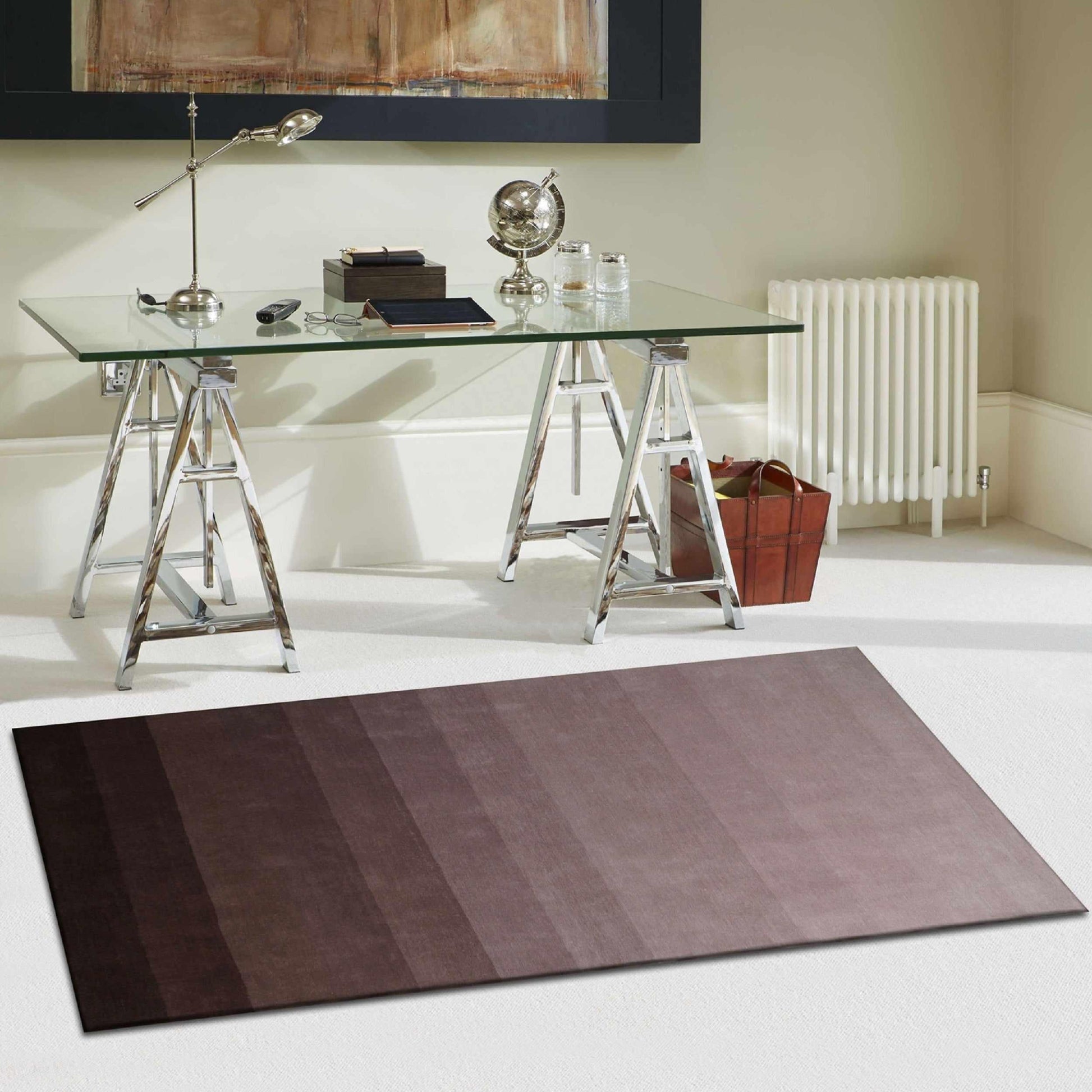  Superior Handwoven Ombre Stripes Wool Area Rug - Brown