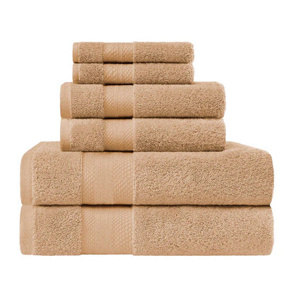 Turkish Cotton Highly Absorbent Solid 6 Piece Towel Set - HazelNut