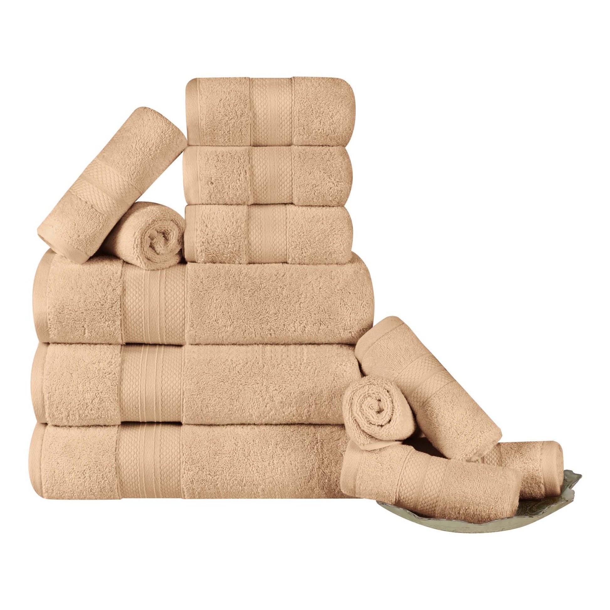 Turkish Cotton Highly Absorbent Solid 12 Piece Ultra Plush Towel Set - Hazelnut