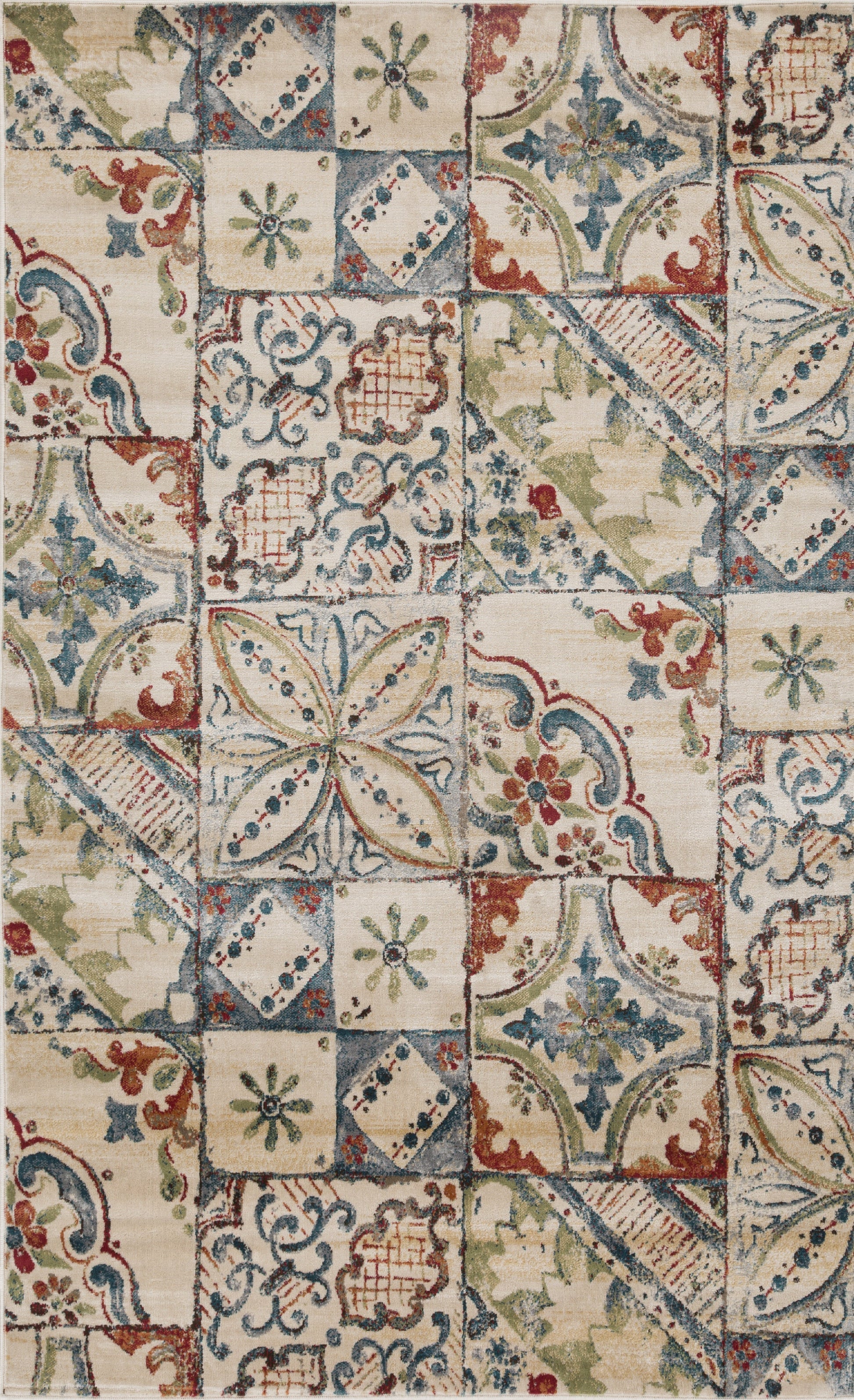 Superior Vanessa Vintage Floral Patchwork Indoor Area Rug Or Runner Rug Or Door Mat  - Teal