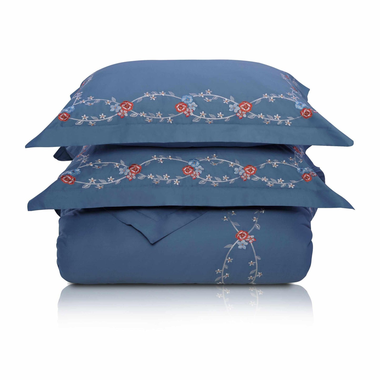  Superior Helena Embroidered Floral Cotton Duvet Cover Set - Blue