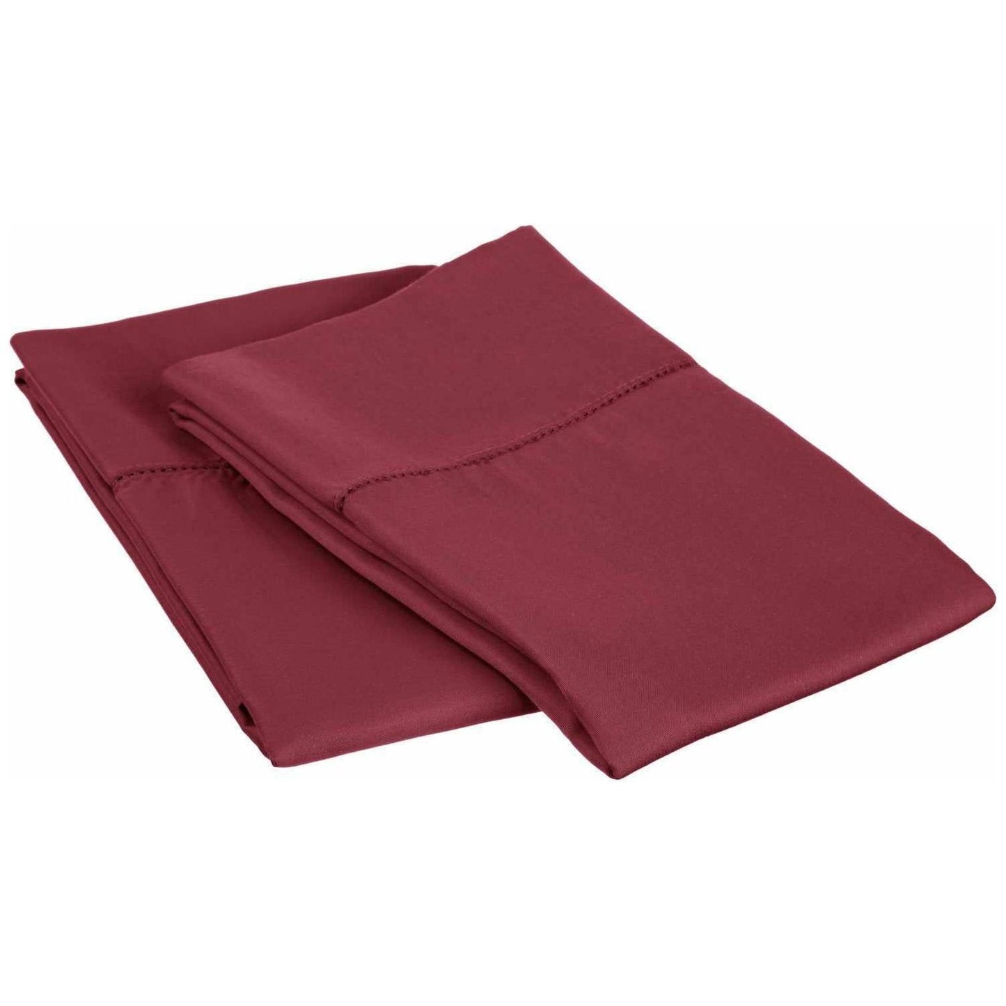 Hem Stitched Cotton Blend 2-Piece Pillowcase Set - Wine