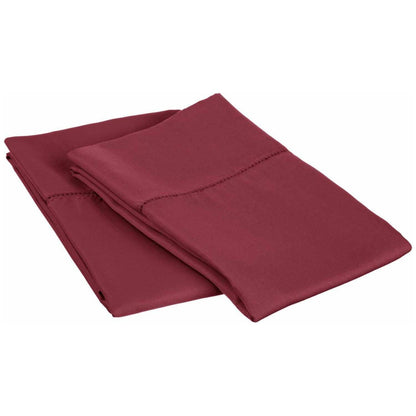 Hem Stitched Cotton Blend 2-Piece Pillowcase Set - Wine