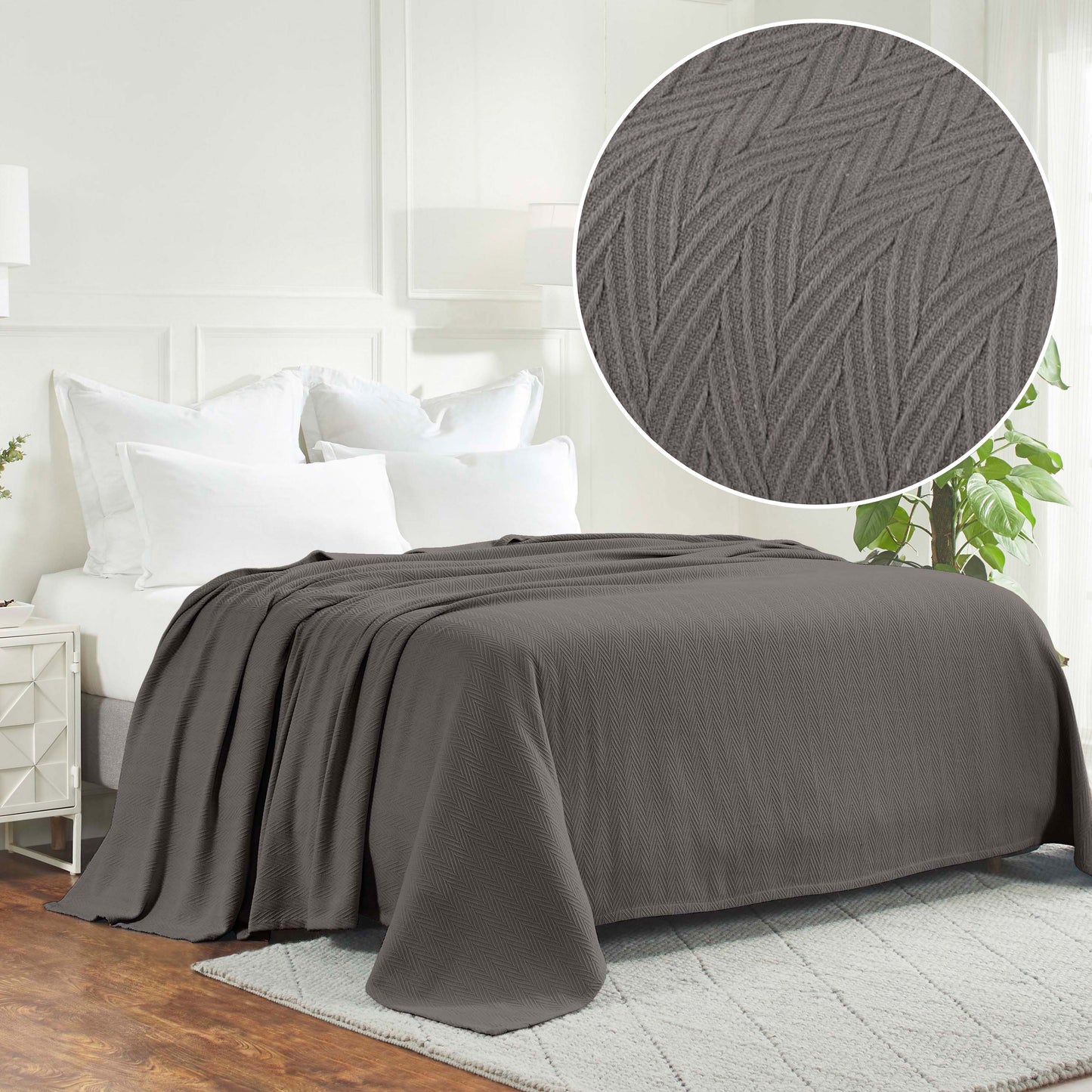 Herringbone All-Season Woven Cotton Blanket - Charcoal