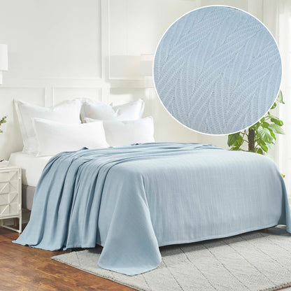 Herringbone All-Season Woven Cotton Blanket - Light Blue