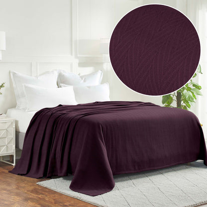 Herringbone All-Season Woven Cotton Blanket - Plum