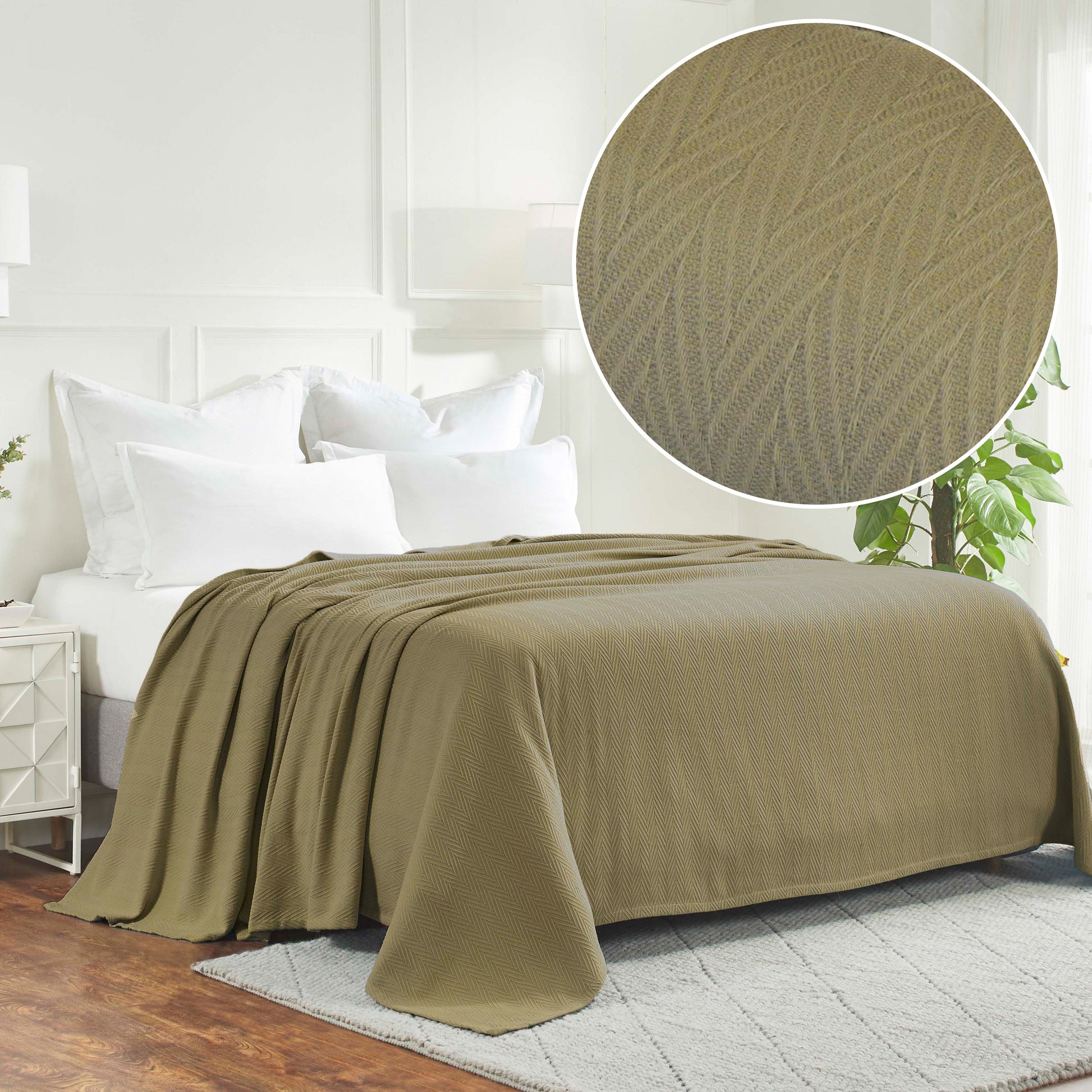 Herringbone All-Season Woven Cotton Blanket - Sage