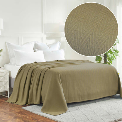 Herringbone All-Season Woven Cotton Blanket - Sage