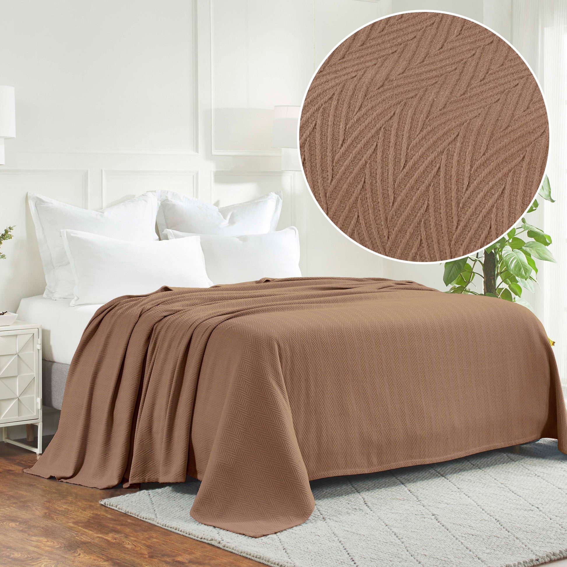 Herringbone All-Season Woven Cotton Blanket - Taupe