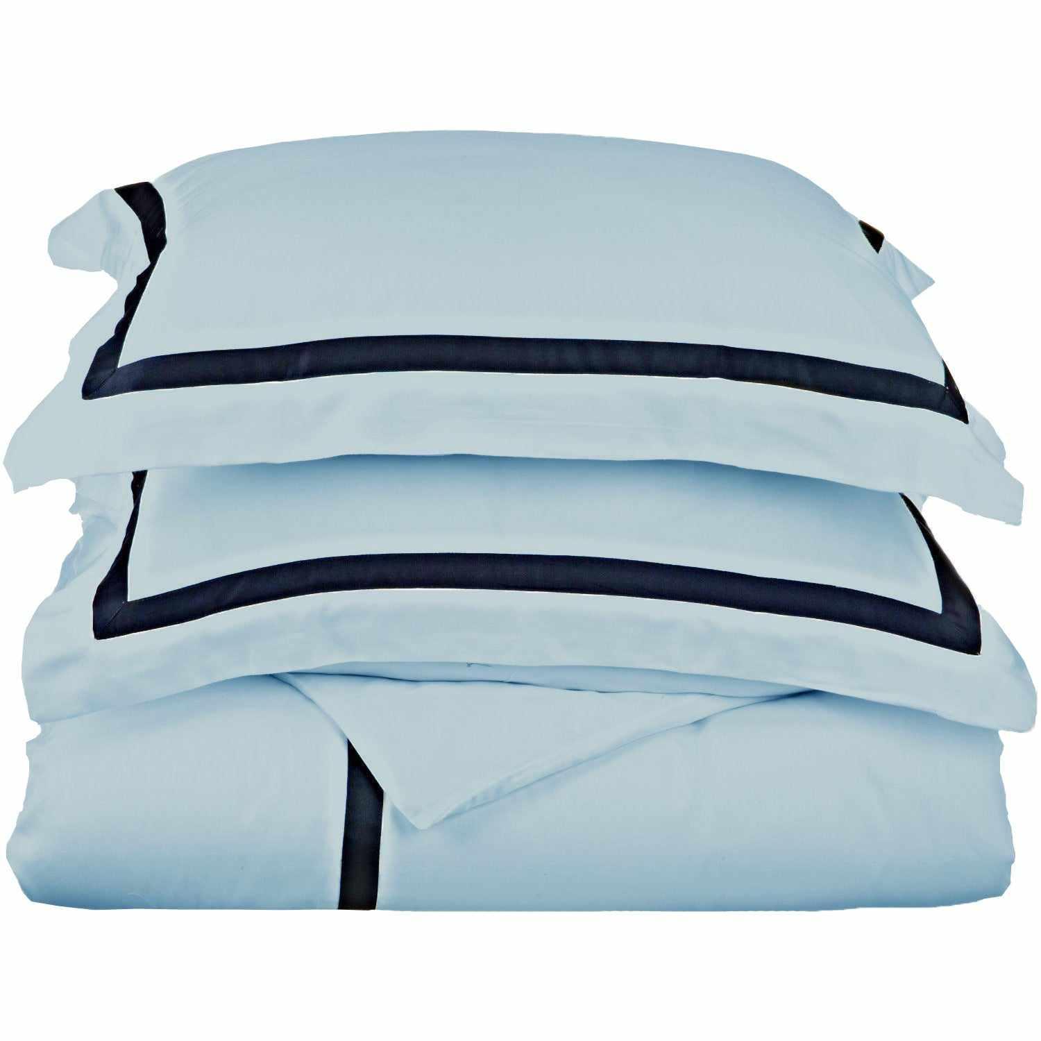  Superior Hotel Applique Stripe Egyptian Cotton Duvet Cover Set - Light Blue/Navy Blue