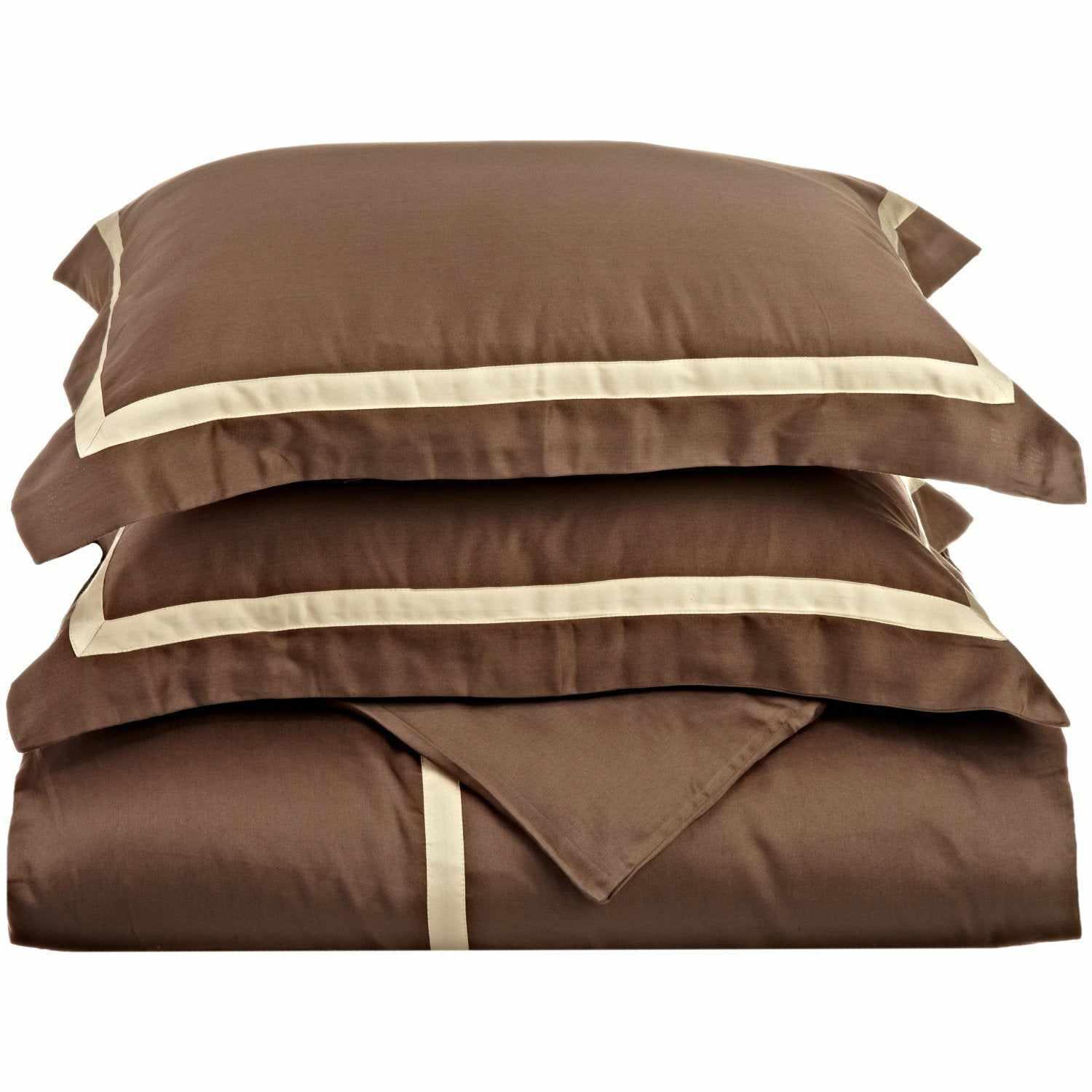  Superior Hotel Applique Stripe Egyptian Cotton Duvet Cover Set - Mocha/Honey