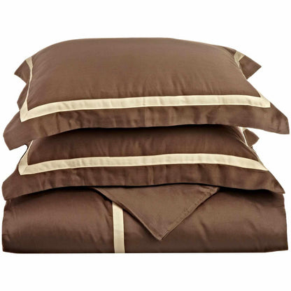  Superior Hotel Applique Stripe Egyptian Cotton Duvet Cover Set - Mocha/Honey