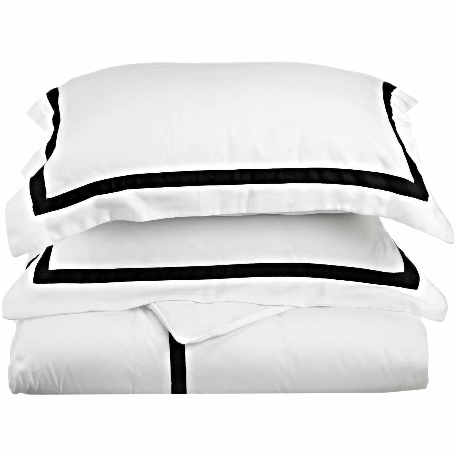  Superior Hotel Applique Stripe Egyptian Cotton Duvet Cover Set - White/Black