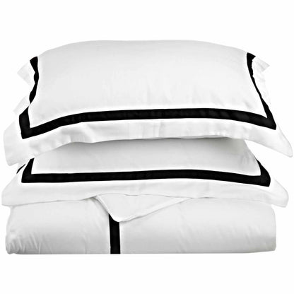  Superior Hotel Applique Stripe Egyptian Cotton Duvet Cover Set - White/Black