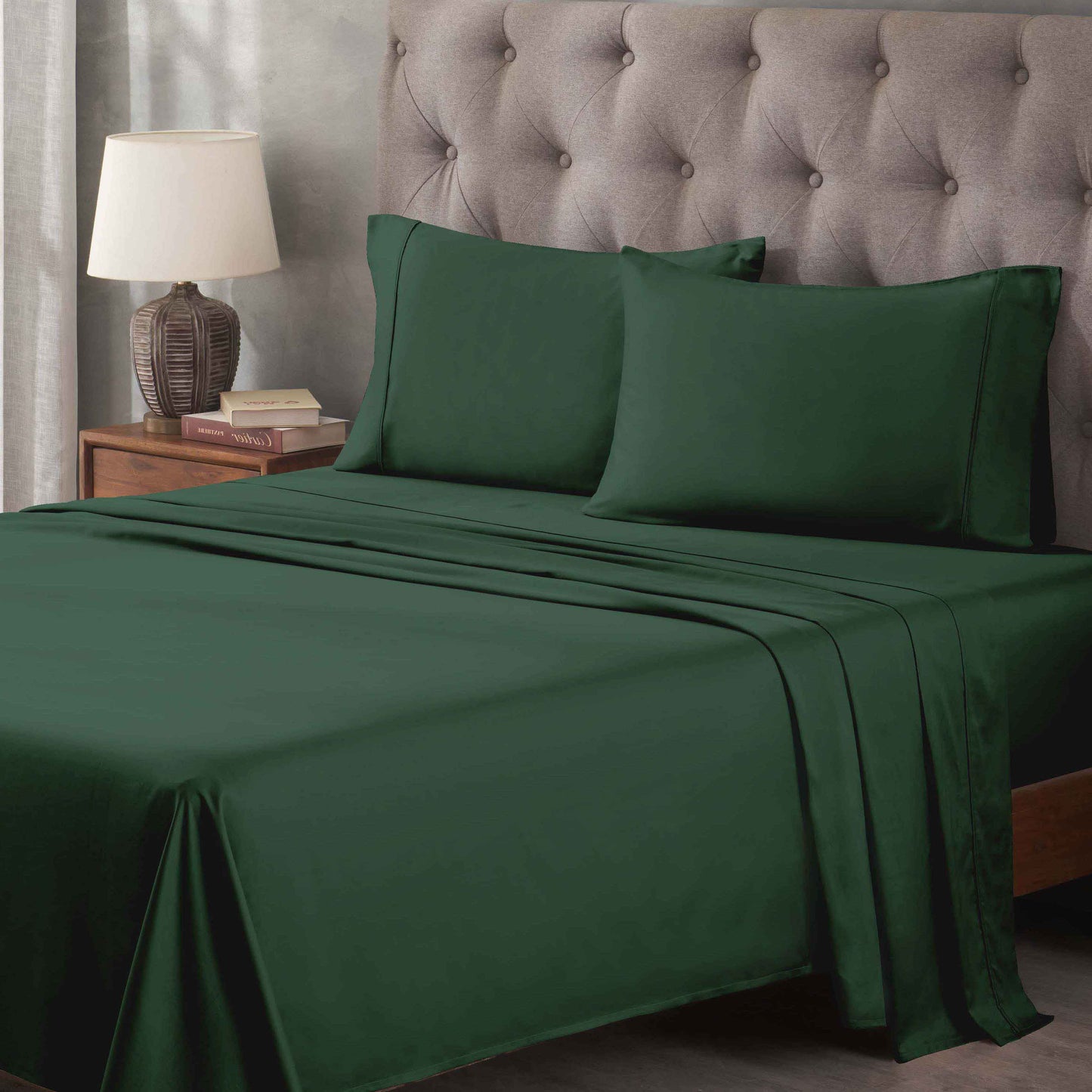 400 Thread Count Egyptian Cotton Solid Deep Pocket Sheet Set - HunterGreen