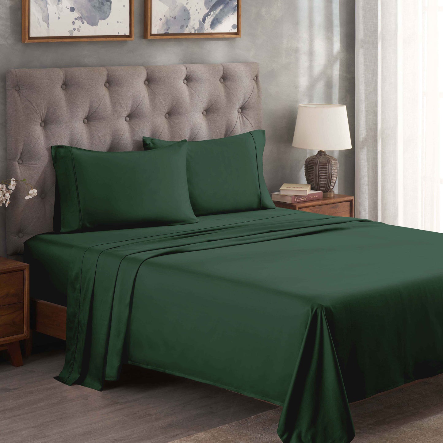 Egyptian Cotton 300 Thread Count Solid Deep Pocket Sheet Set - HunterGreen