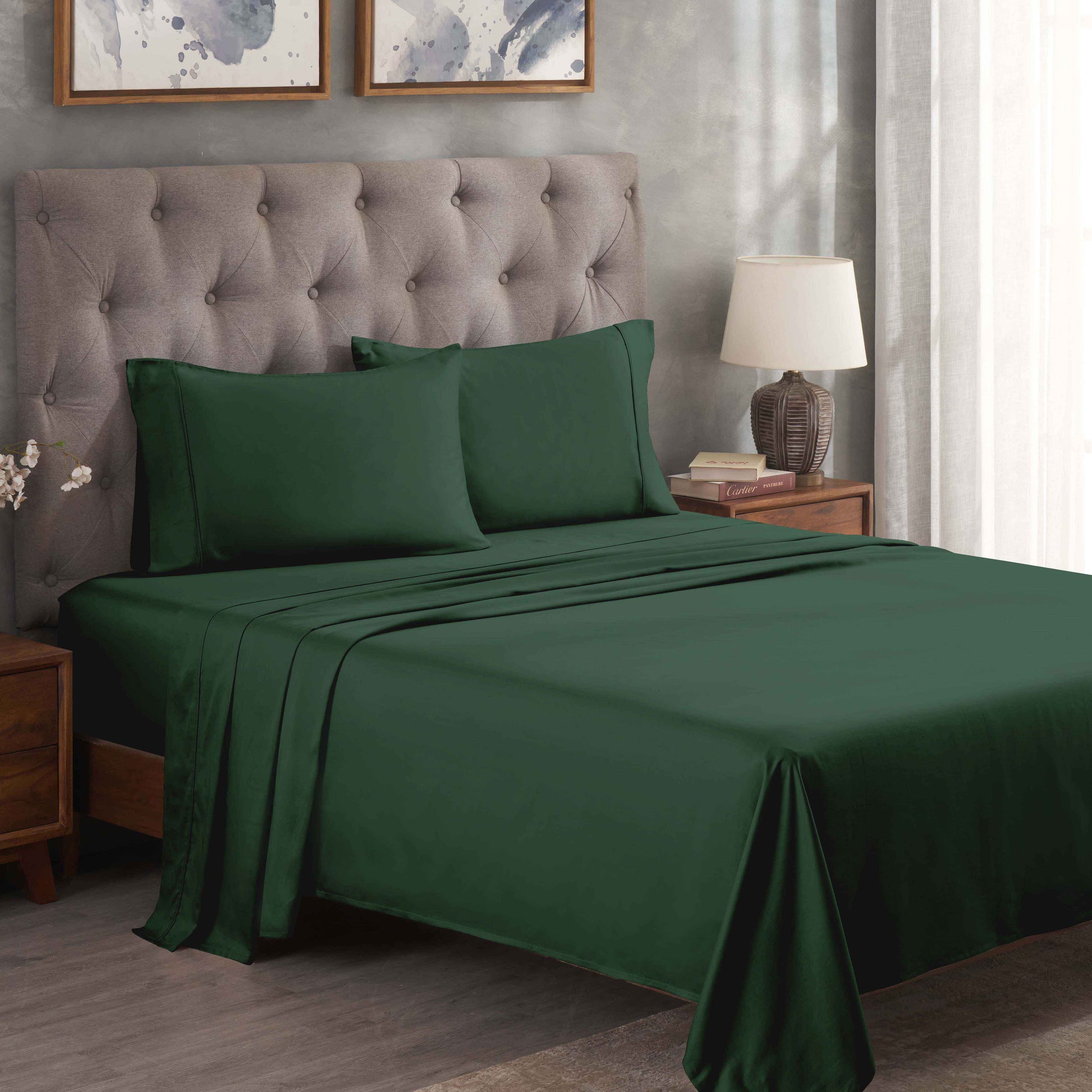 Egyptian Cotton 300 Thread Count Solid Deep Pocket Sheet Set - HunterGreen