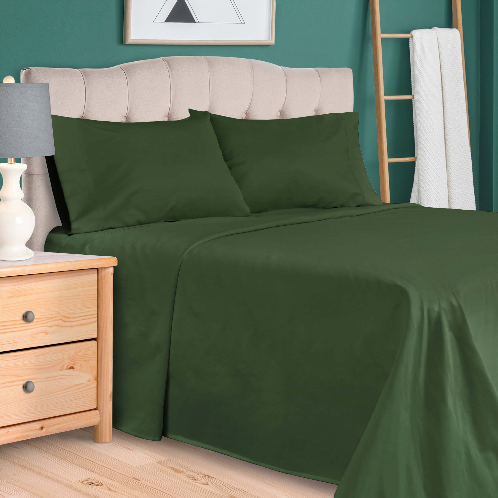 Egyptian Cotton 300 Thread Count Solid Deep Pocket Sheet Set - HunterGreen