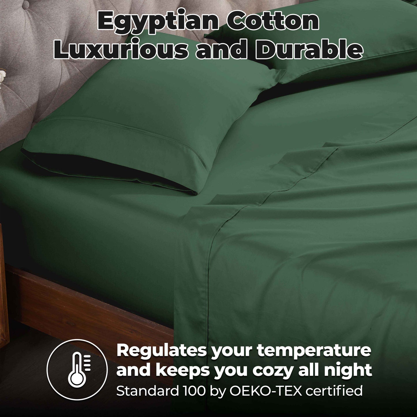 Egyptian Cotton 300 Thread Count Solid Deep Pocket Sheet Set - HunterGreen