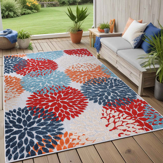 Hydrangea Floral Medallion Indoor Outdoor Area Rug